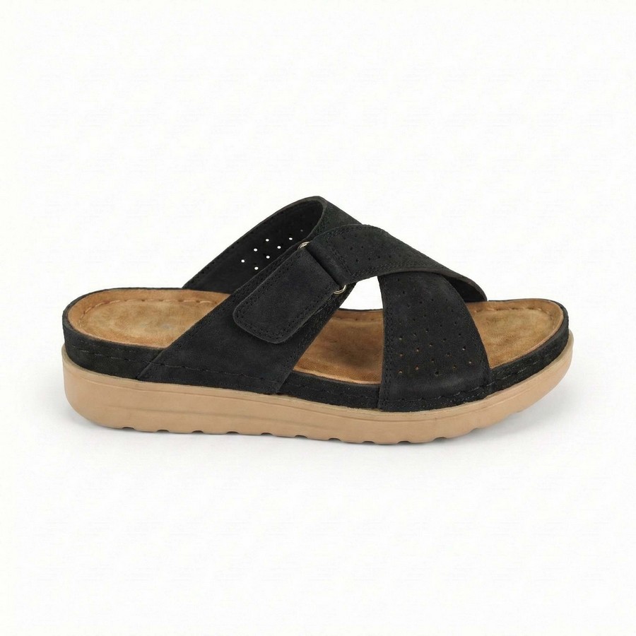 سليبر حريمي شمواه تركي مستورد لون أسود بفرش طبي ونعل بلوتان طبي بارتفاع 3 سم